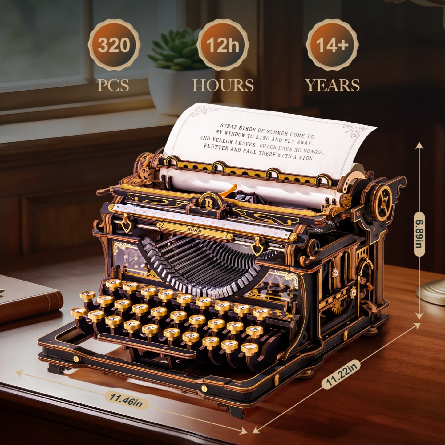 ROKR 3D-Holz-Puzzle Schreibmaschine / Mechanical Typewriter