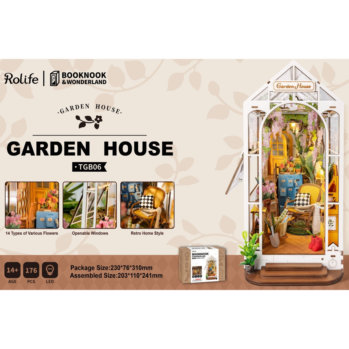 Rolife 3D-Holz-Puzzle Book Nook "Garden House"