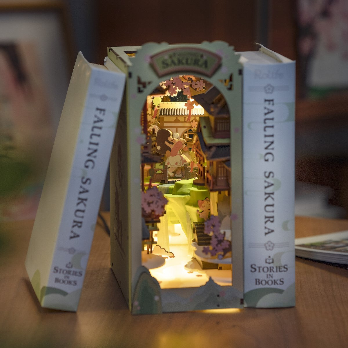 Rolife 3D-Holz-Puzzle Book Nook "Falling Sakura"
