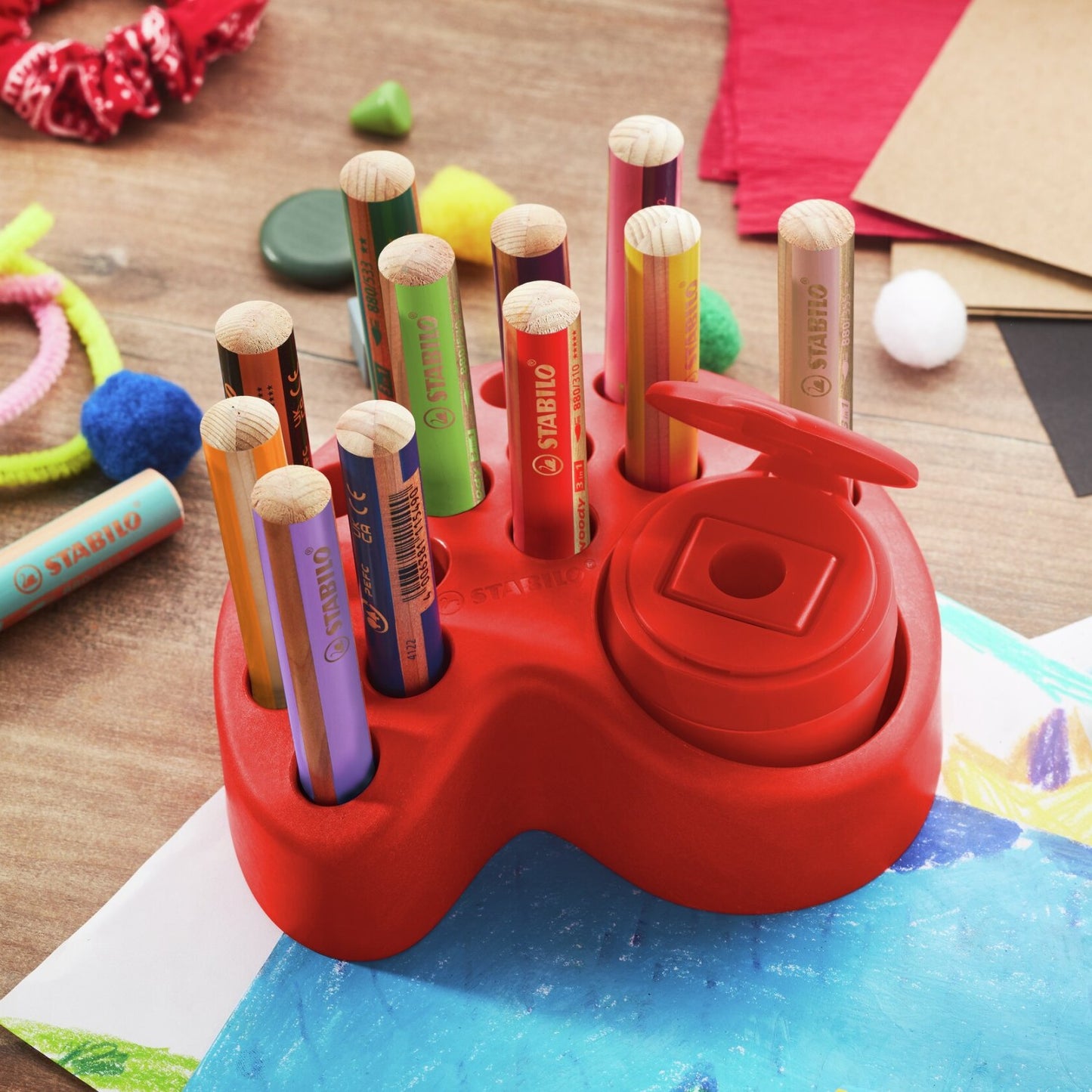 STABILO Woody 3 in 1 / Dosenspitzer / rot