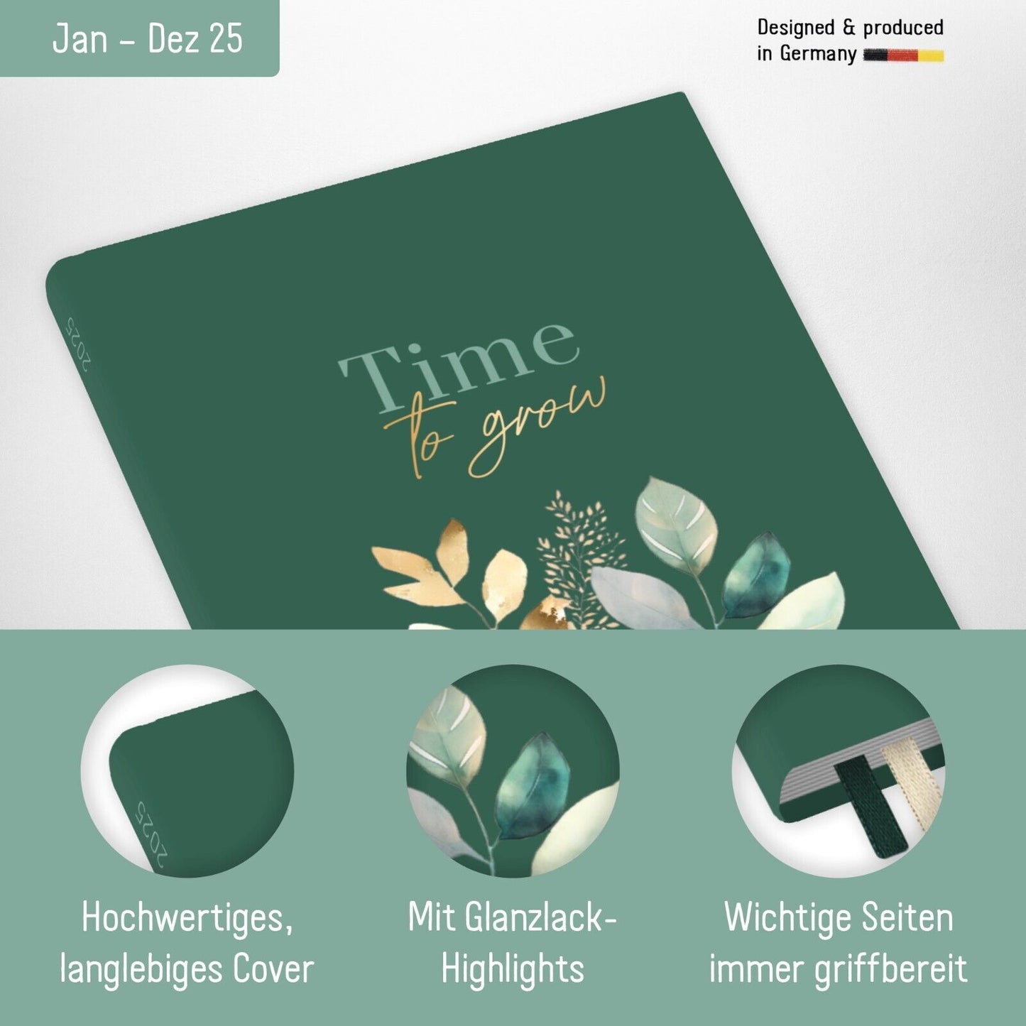 Chäff-Timer Classic 2025 / 12 MONATE / A5 / Shiny Leaves / Häfft-Verlag