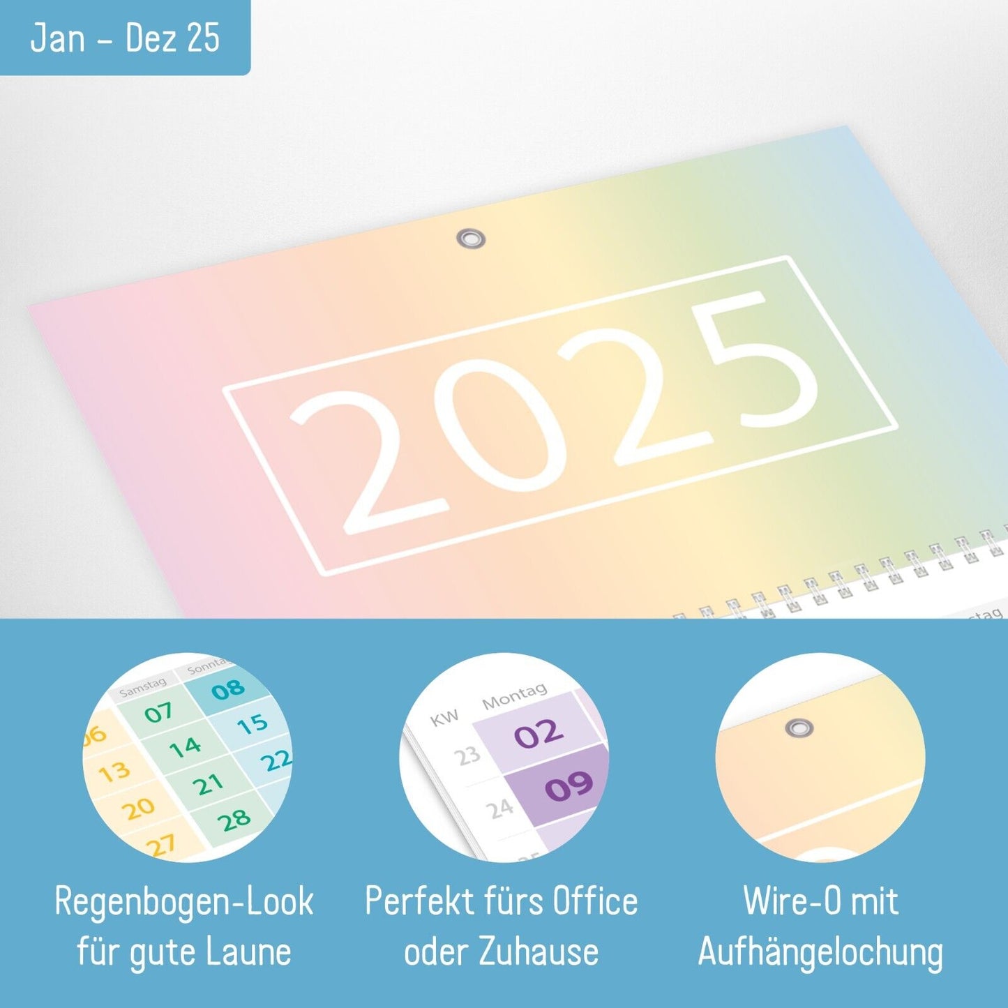 Drei-Monatskalender 2025 / Wand-Kalender / 12 Monate / Rainbow / Häfft-Verlag