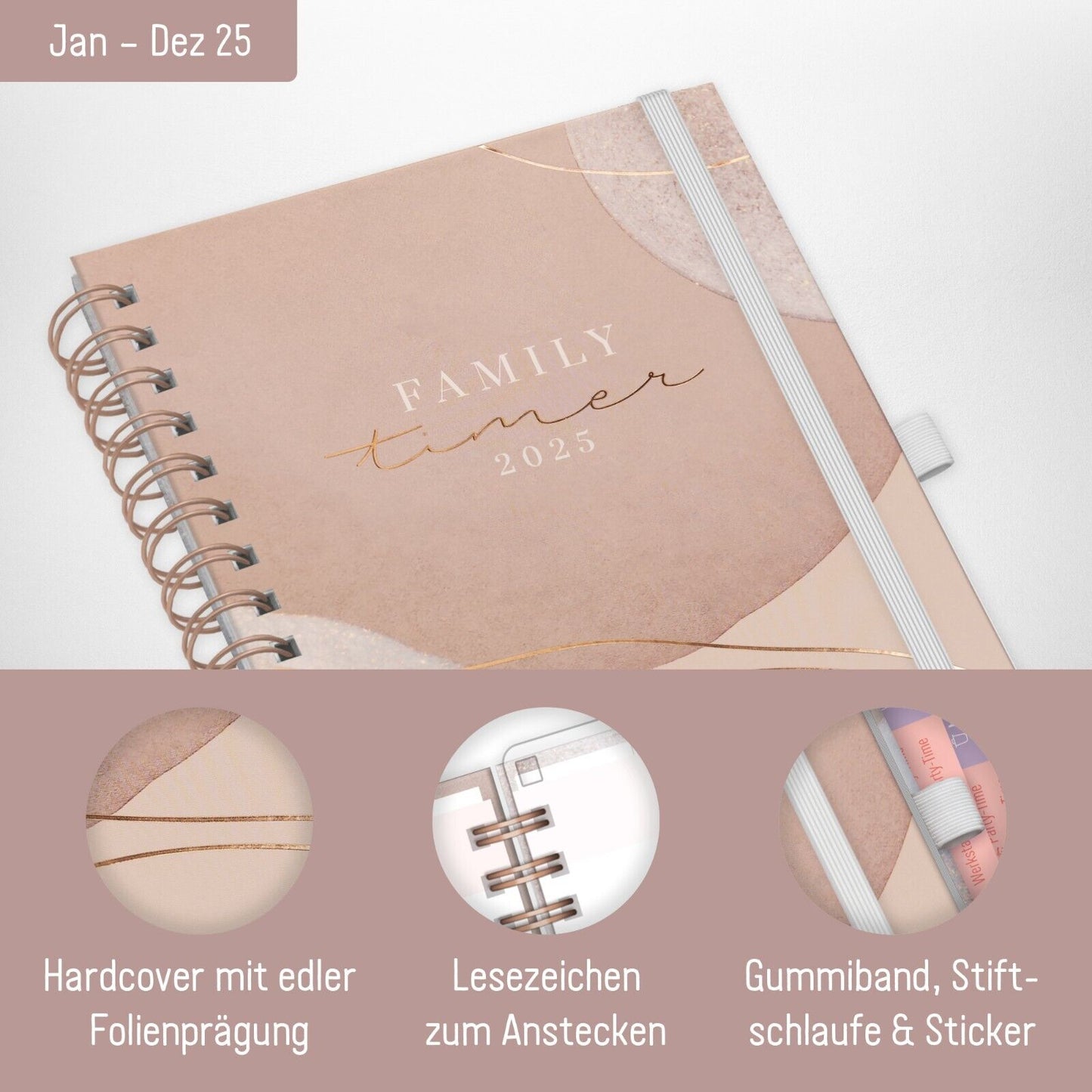 Family-Timer 2025 Deluxe A5+ / 12 Monate / Soft Beige / vom Häfft-Verlag