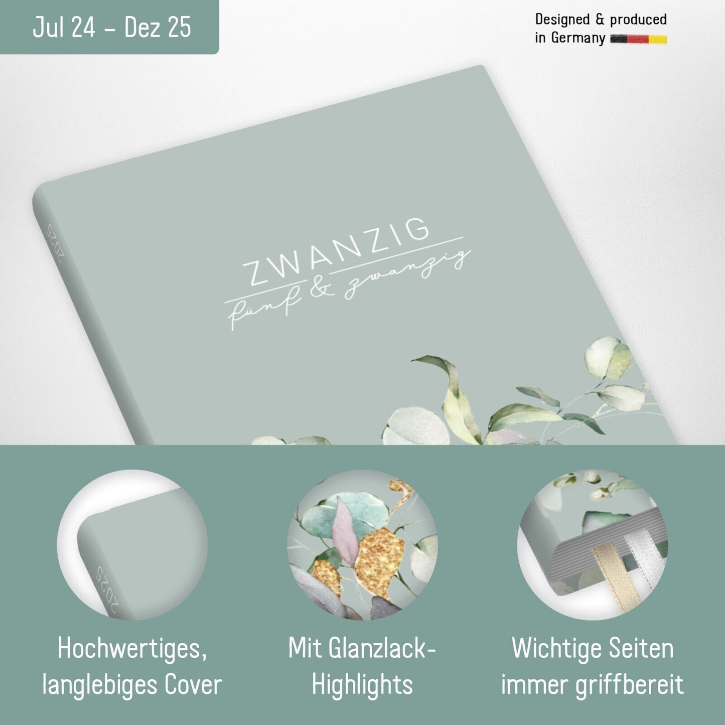 Chäff-Timer Classic 2024/2025 - 18 Monate / A5 / Minty Leaves / Häfft-Verlag