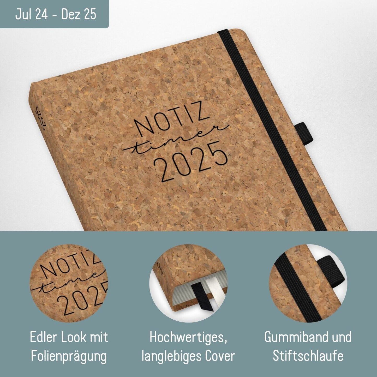 Wochen-Notiz-Timer Classic 2024/2025 / A5 /  18 Monate / Kork / Häfft-Verlag