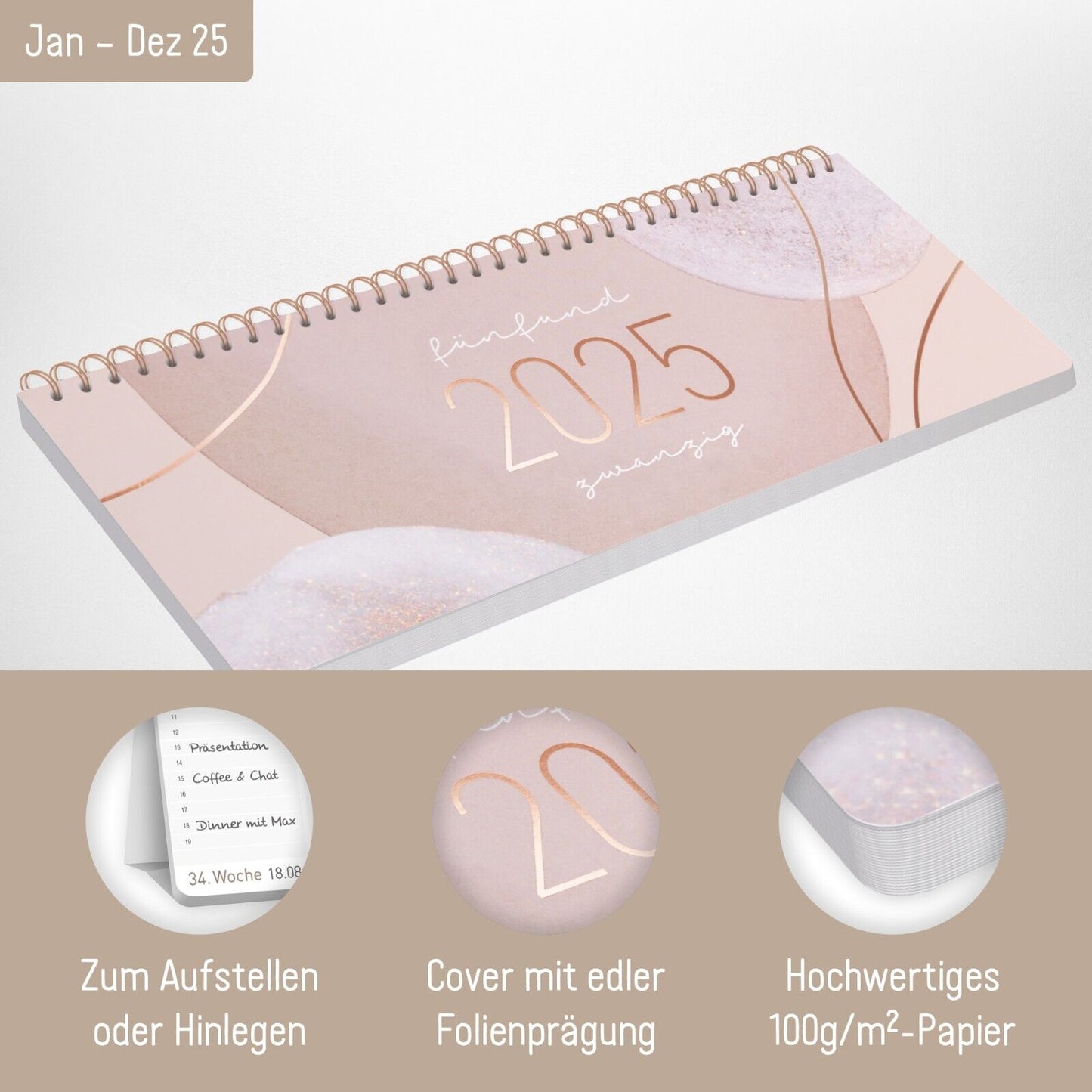 Tischkalender 2025 / Soft Beige / mit Aufsteller / Häfft-Verlag