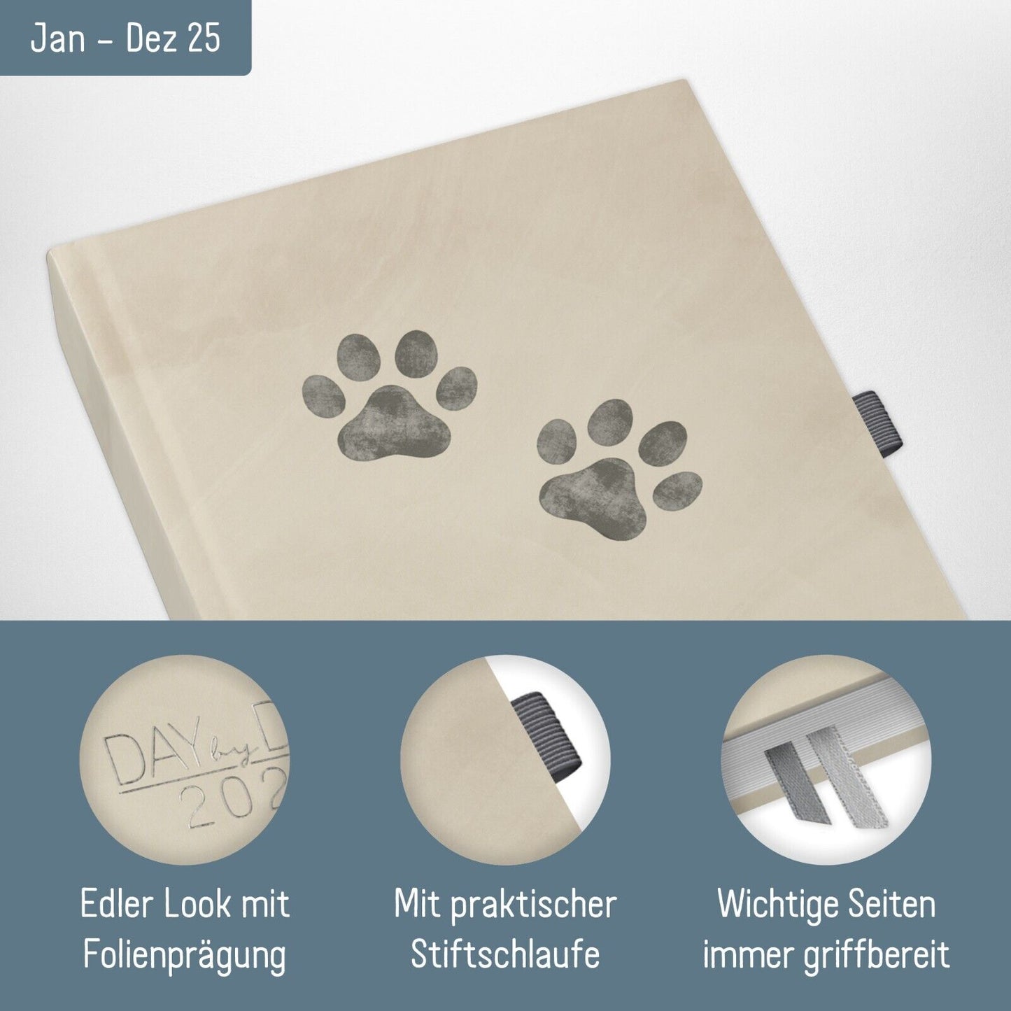 Organizer Day by Day 2025 / 12 Monate / Paws / Häfft-Verlag