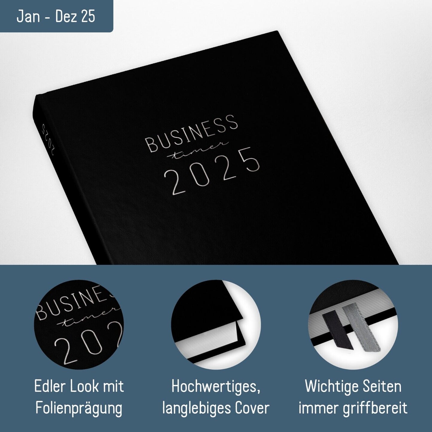 Business-Timer 2025 / 12 Monate / Schwarz / Häfft-Verlag