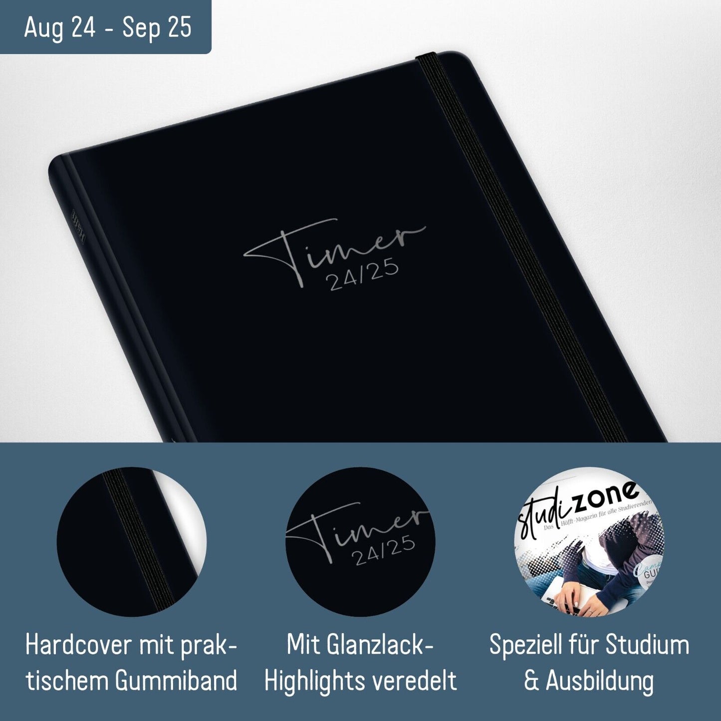 Campus Timer 2024/2025 / A5 / Studentenkalender / Black Edition / Häfft-Verlag