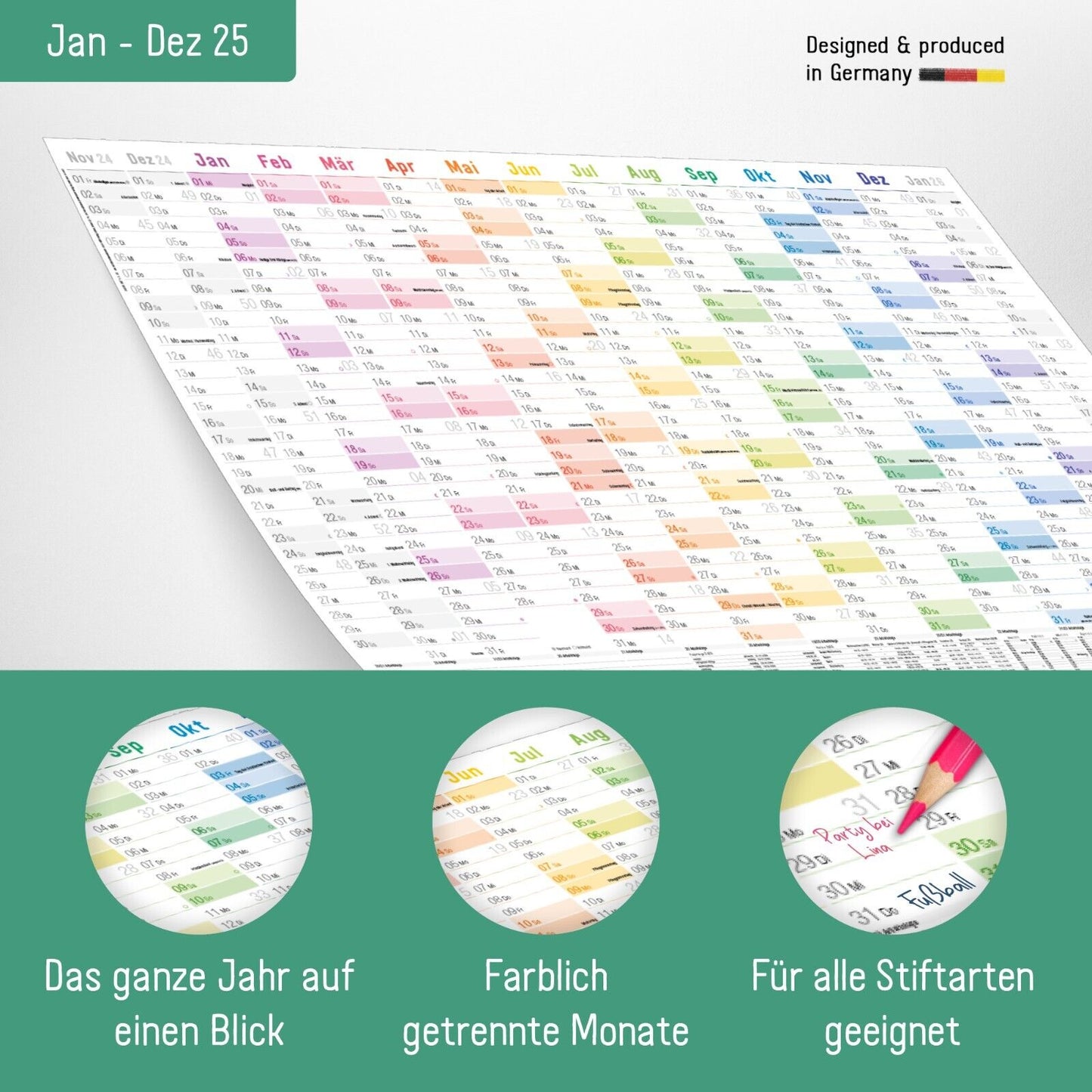 Wandkalender 2025 A1+/ Rainbow / gefalzt mit Extra A4-Übersicht  / Häfft-Verlag