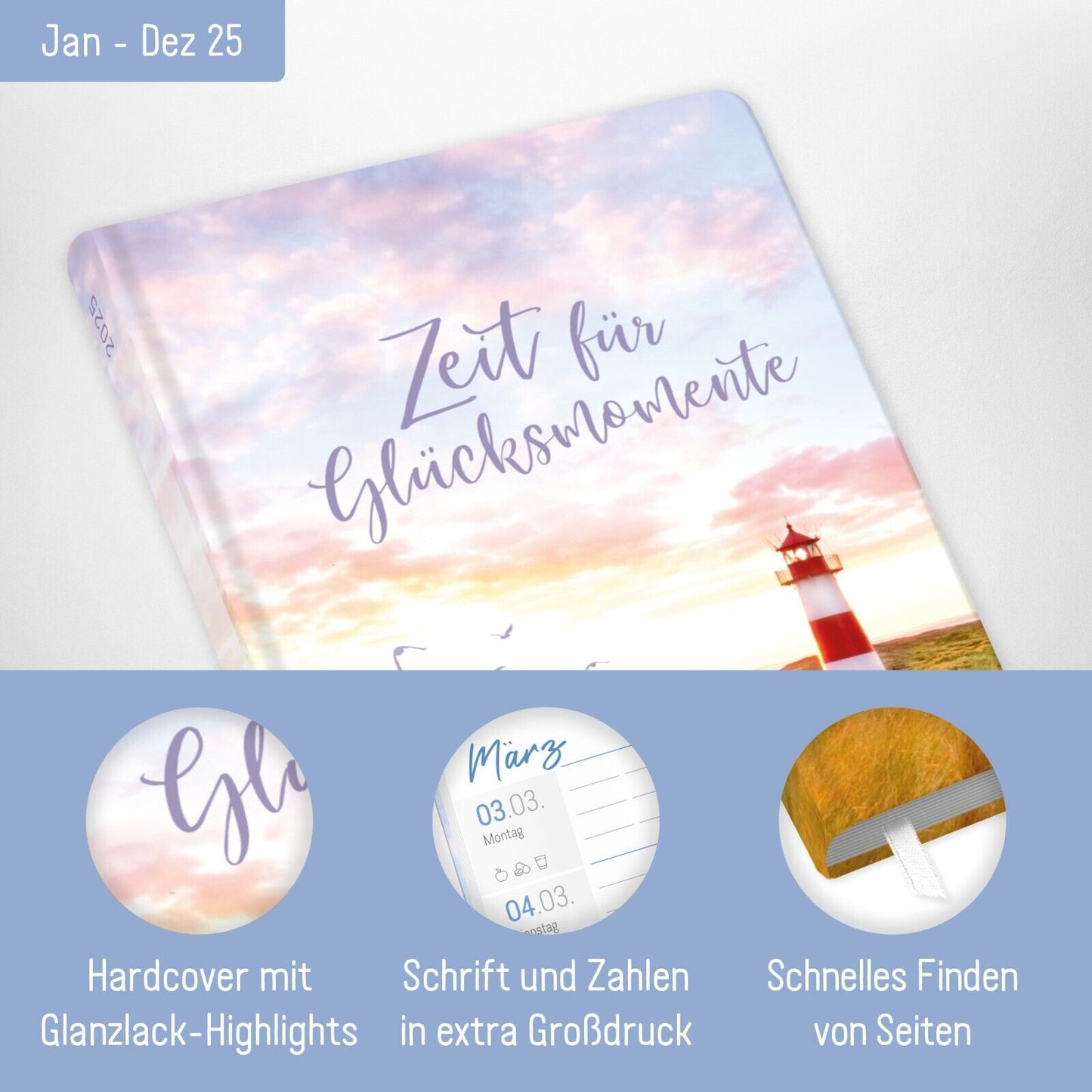 Großdruck-Kalender 2025 / Glücksmomente / Häfft-Verlag