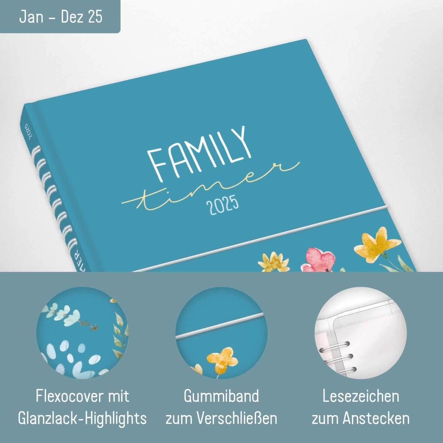 Family-Timer 2025 / 12 Monate / Happy Flower / Häfft-Verlag