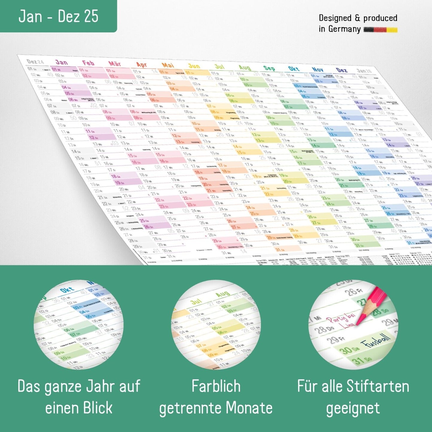 Wandkalender 2025 / A2 / Rainbow / mit Extra A3 + A4-Übersicht / Häfft-Verlag