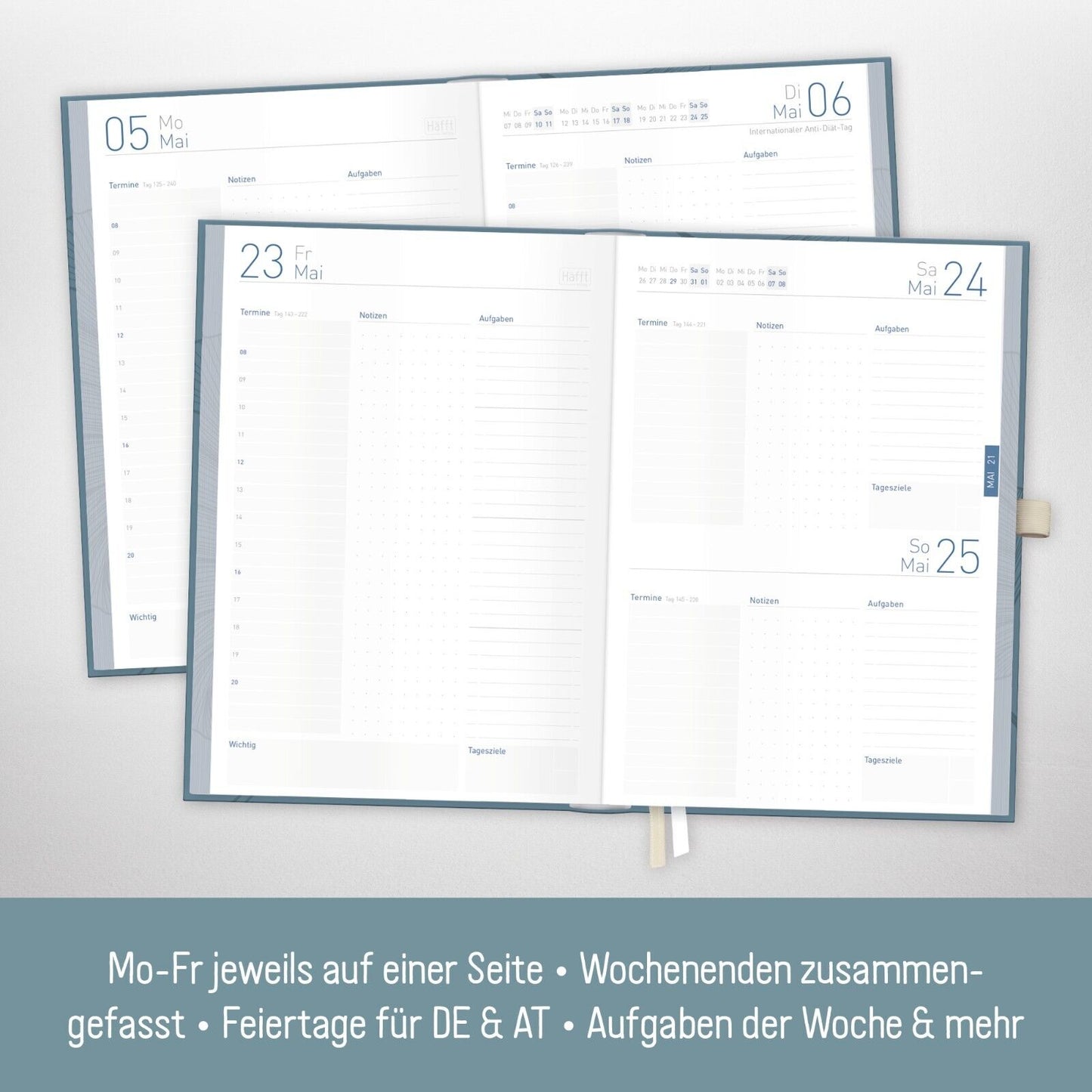 Organizer Day by Day Deluxe 2025 / 12 Monate / Blue Ginkgo / Häfft-Verlag