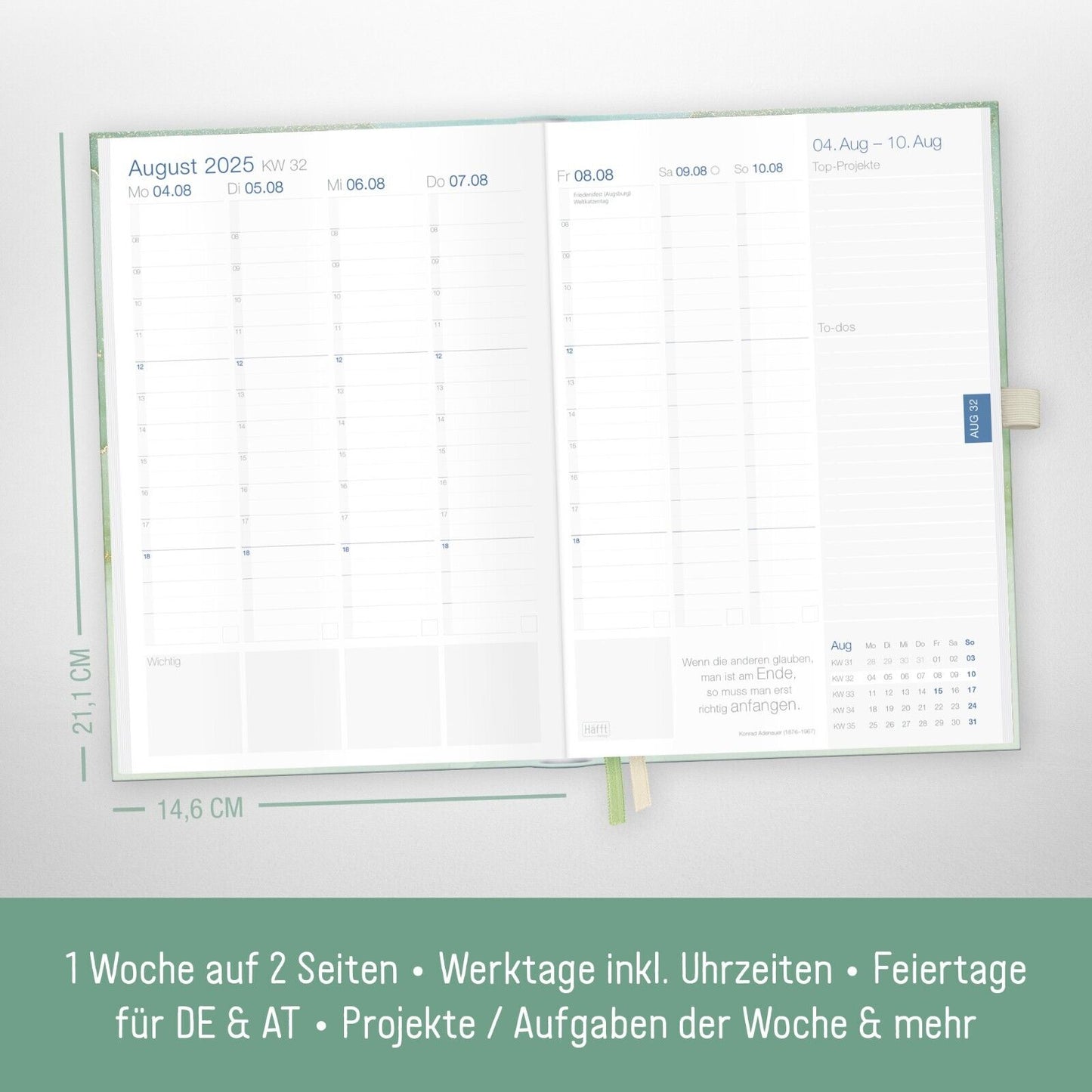 Business-Timer Deluxe 2025 / 12 Monate / Soft Green / Häfft-Verlag