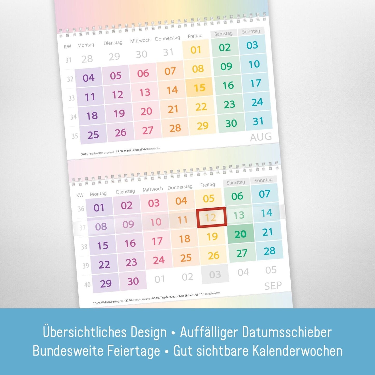 Drei-Monatskalender 2025 / Wand-Kalender / 12 Monate / Rainbow / Häfft-Verlag