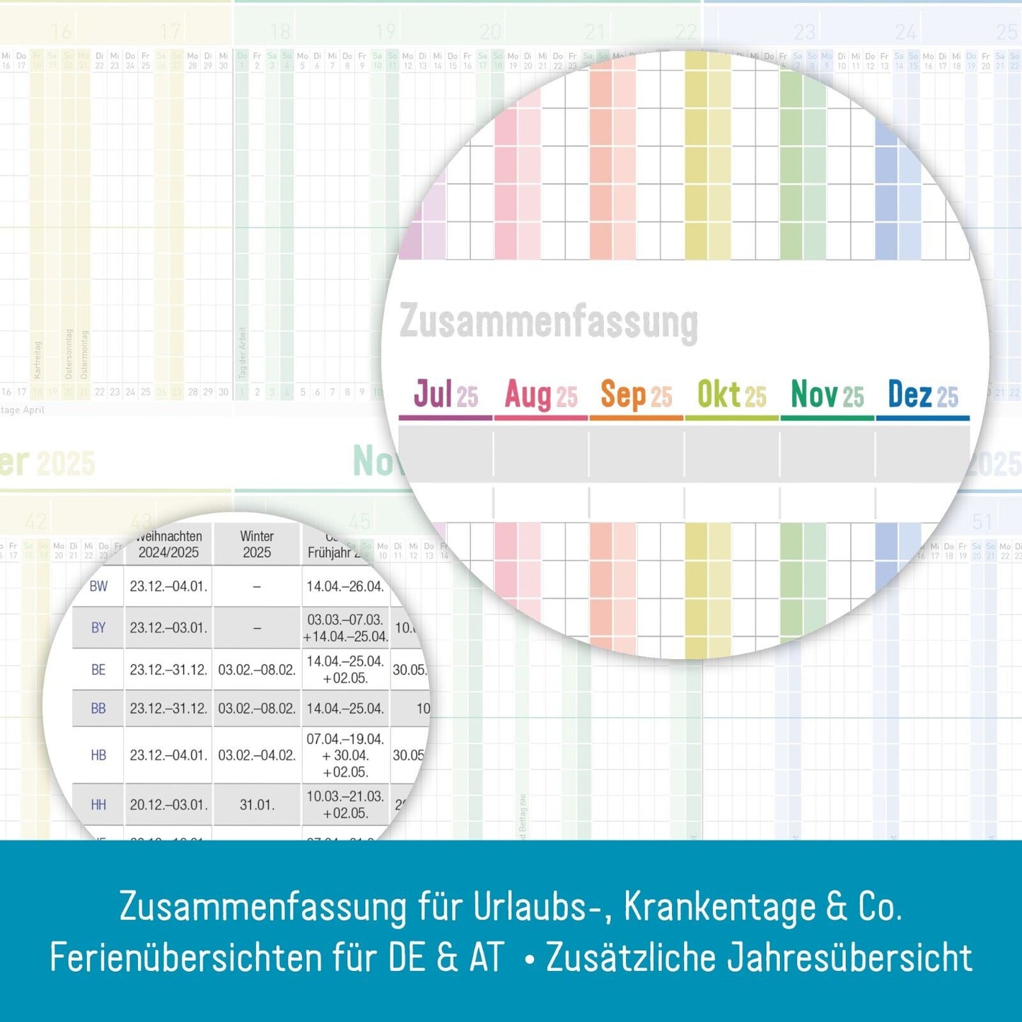 Urlaubs- / Team-Kalender 2025 / A4 Leporello / Rainbow / Häfft-Verlaga