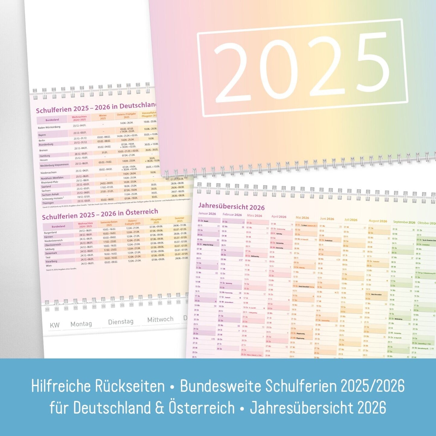 Drei-Monatskalender 2025 / Wand-Kalender / 12 Monate / Rainbow / Häfft-Verlag