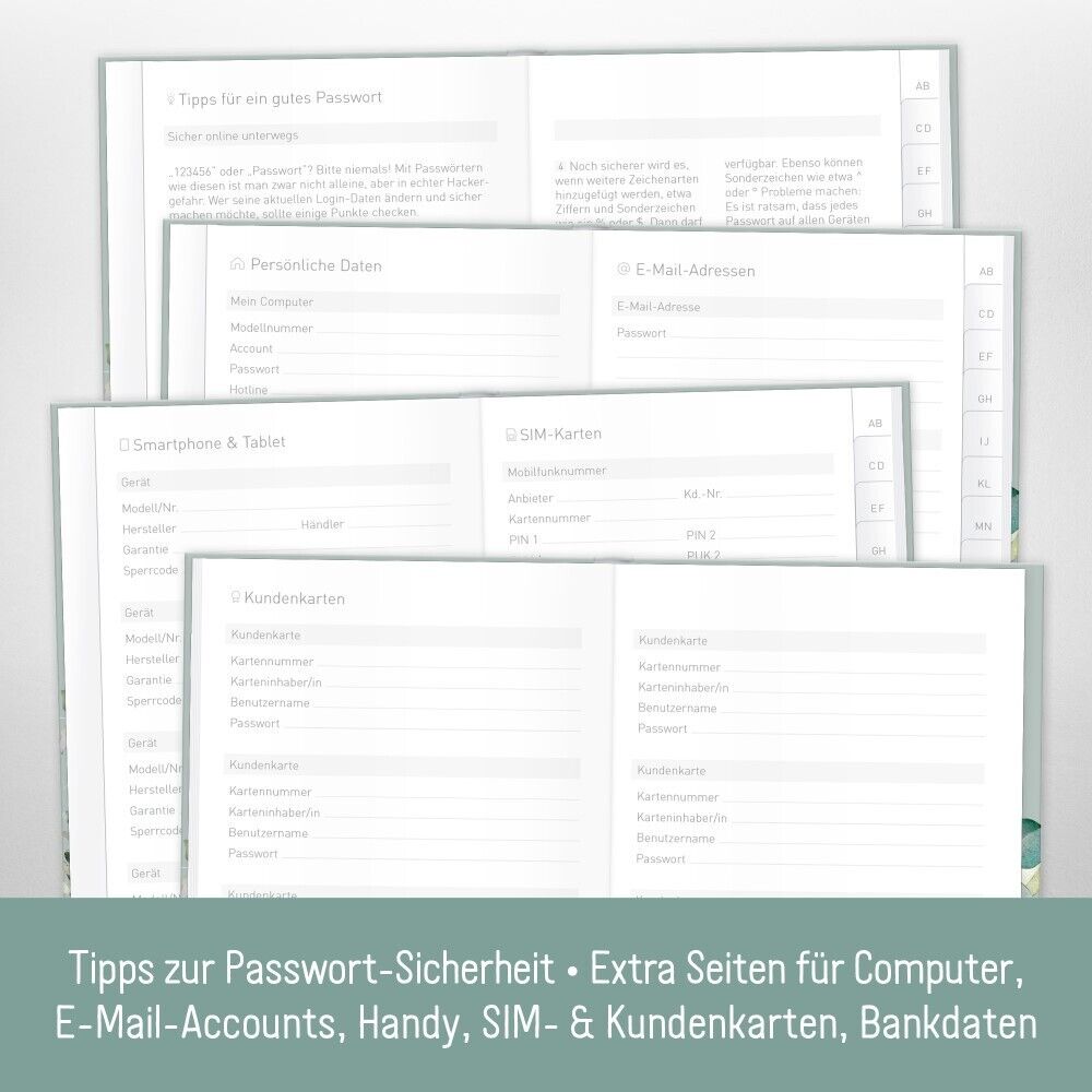 Passwort-Organizer / A6+ / Minty Leaves / Häfft-Verlag