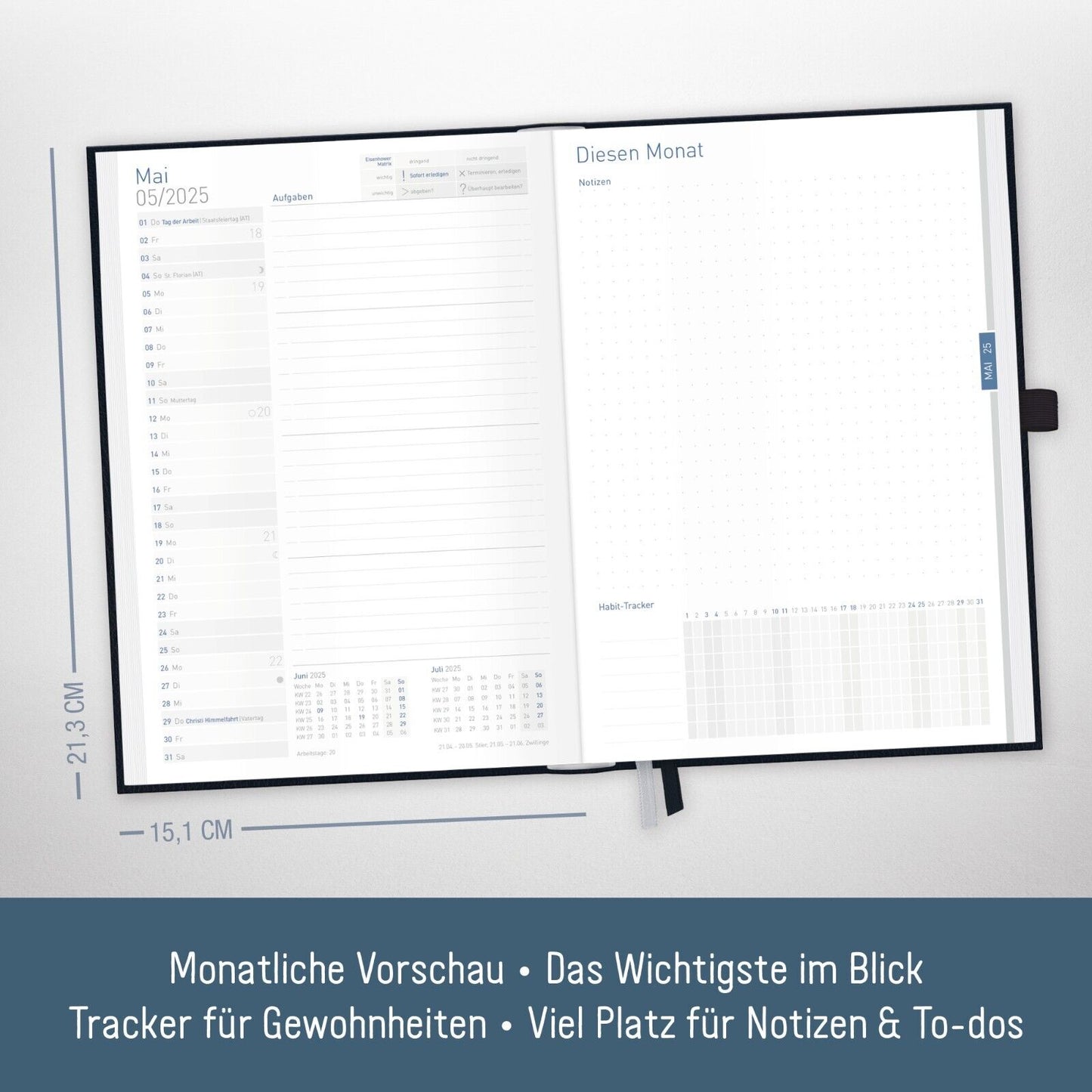 Organizer Day by Day 2025 / 12 Monate / Schwarz / Häfft-Verlag