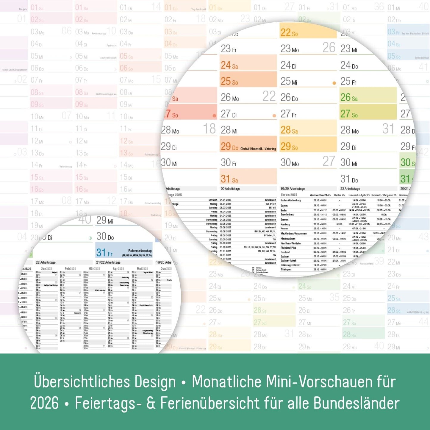 Wandkalender 2025 A1+/ Rainbow / gefalzt mit Extra A4-Übersicht  / Häfft-Verlag