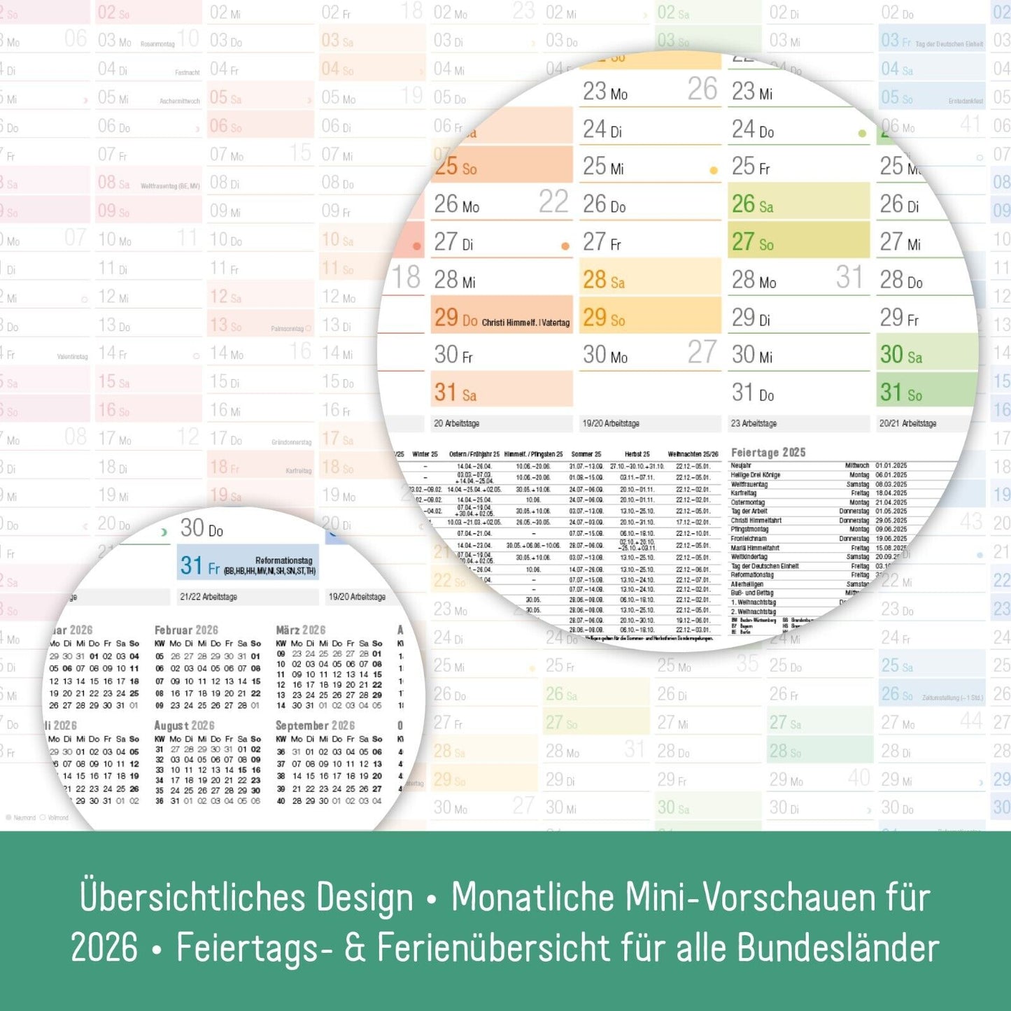 Wandkalender 2025 / A2 / Rainbow / mit Extra A3 + A4-Übersicht / Häfft-Verlag