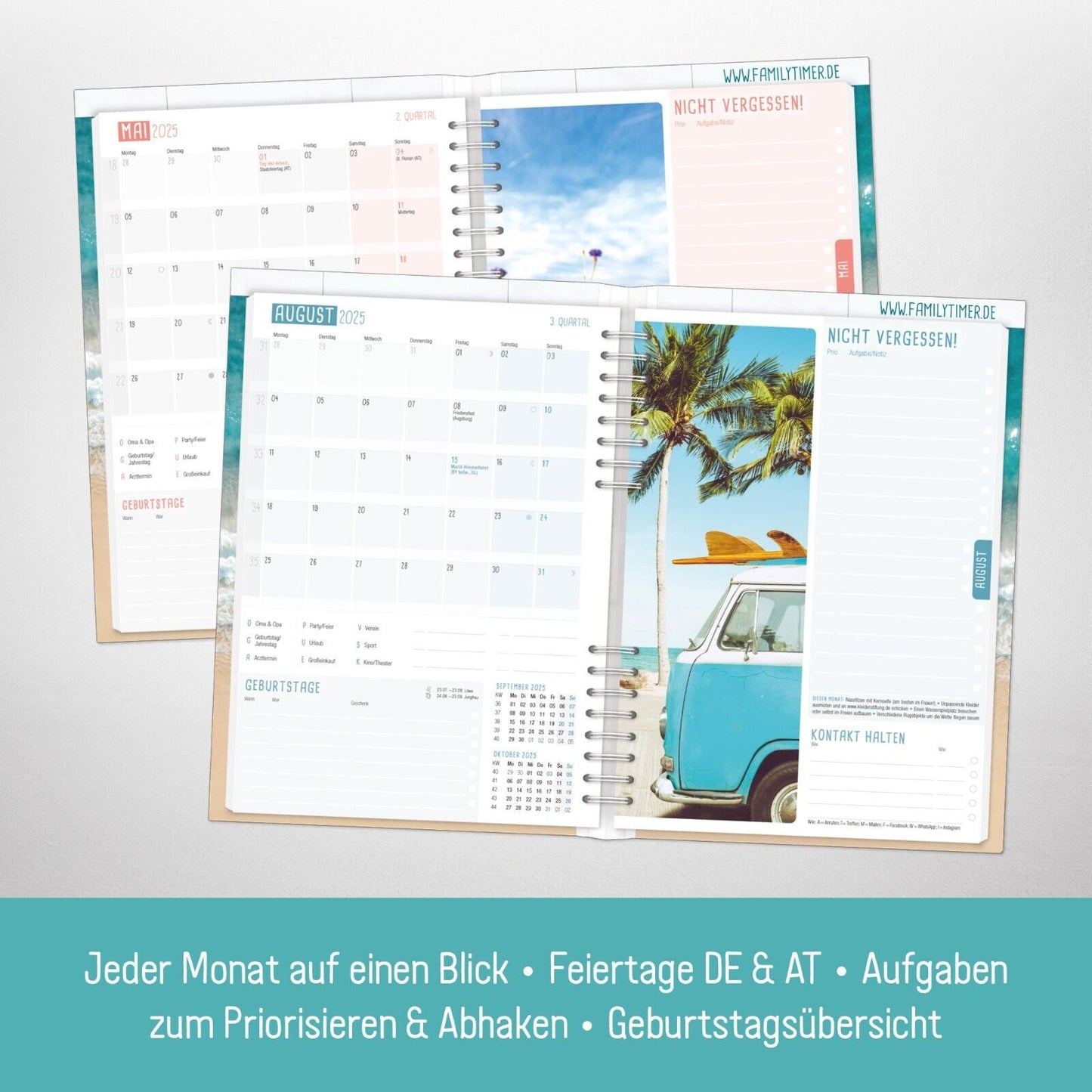 Family-Timer 2025 / 12 Monate / Summer Beach / Häfft-Verlag