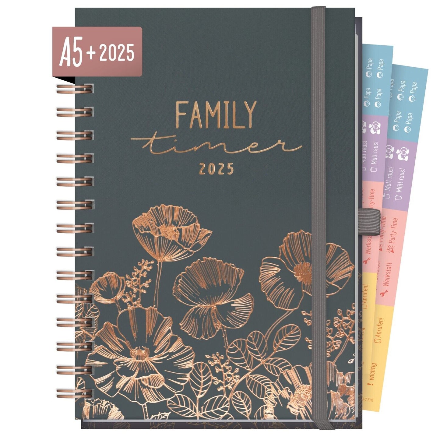 Family-Timer 2025 Deluxe A5+ / 12 Monate / Poppy / vom Häfft-Verlag