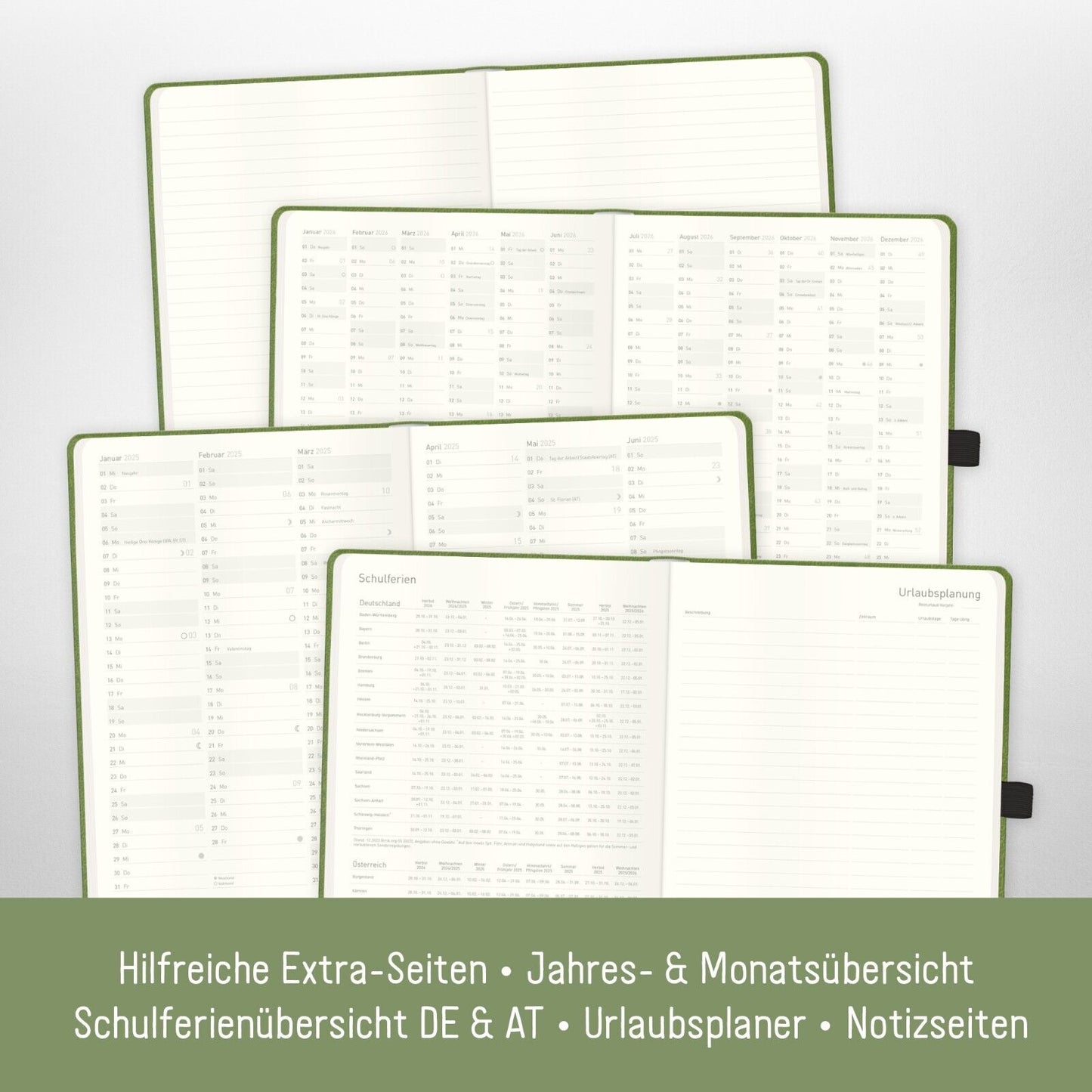 Wochen-Notiz-Timer Classic 2025 / 12 Monate / A5 / Grün / Häfft-Verlag