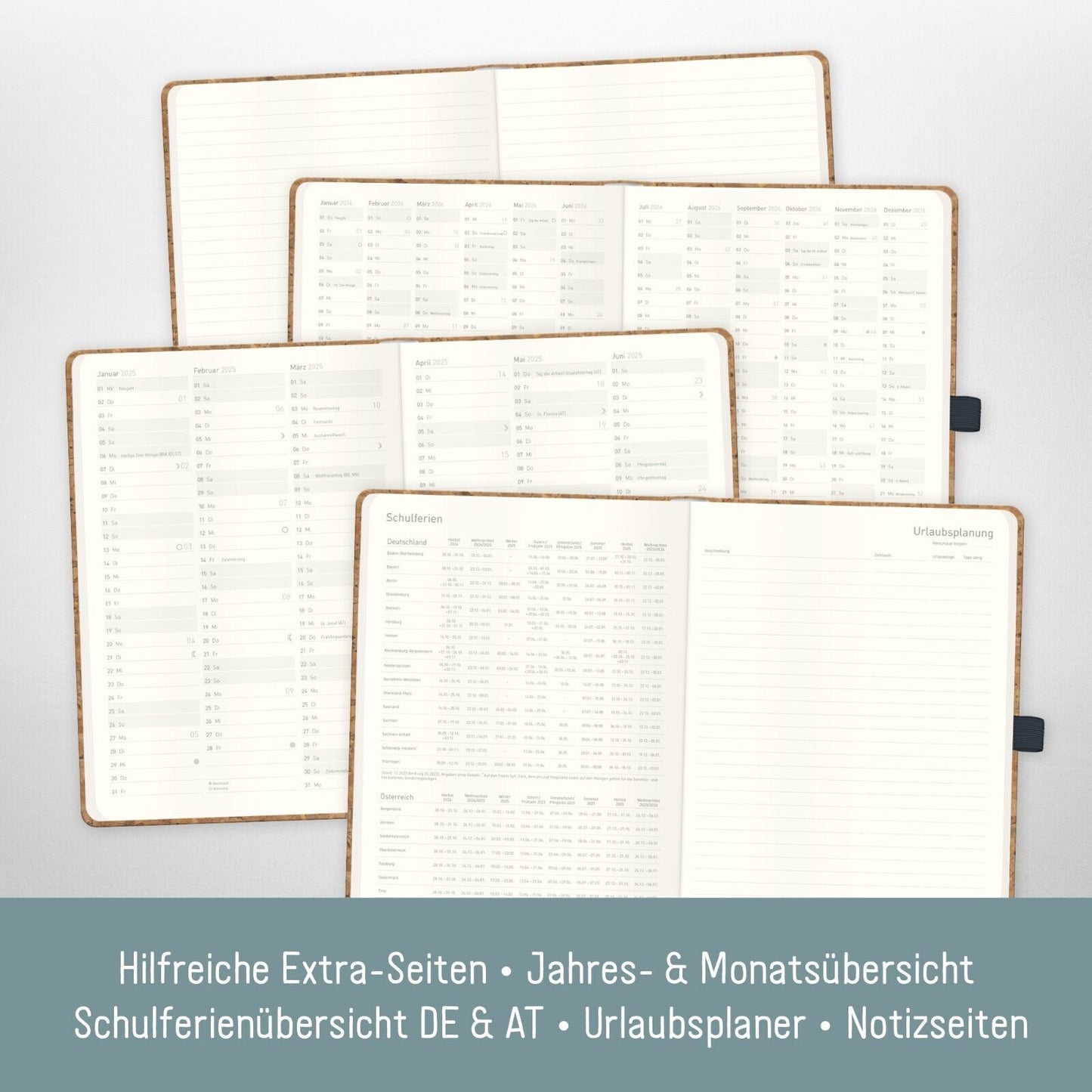 Wochen-Notiz-Timer Classic 2024/2025 / A5 /  18 Monate / Kork / Häfft-Verlag