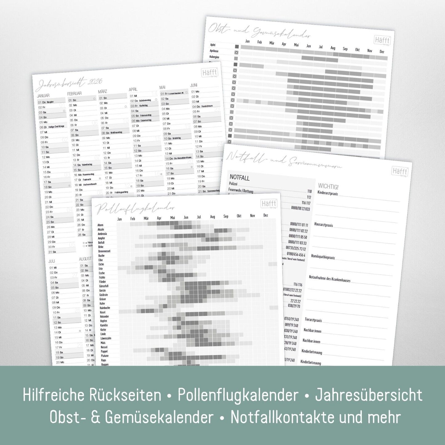 Familienplaner Kompakt 2025 / 12 Monate / Blattgold / 4-spaltig / Häfft-Verlag