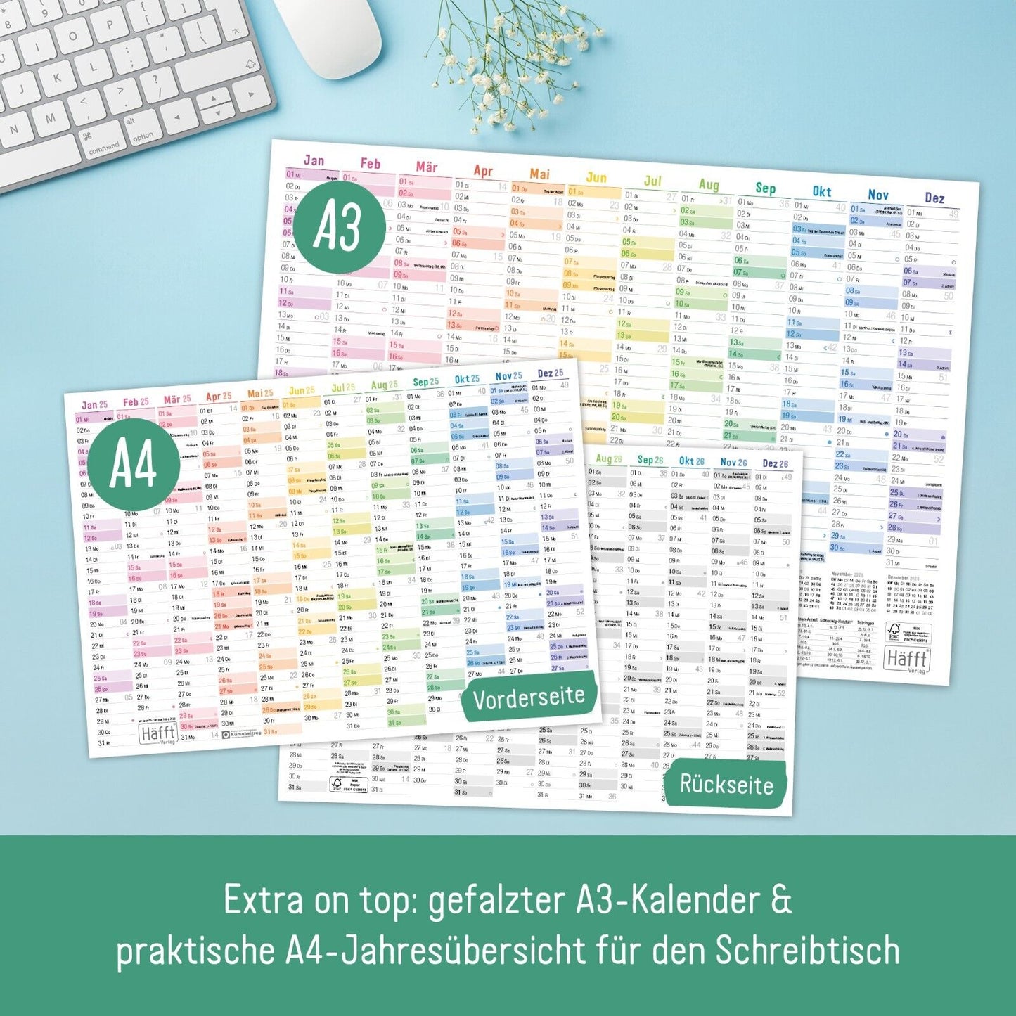 Wandkalender 2025 / A2 / Rainbow / mit Extra A3 + A4-Übersicht / Häfft-Verlag