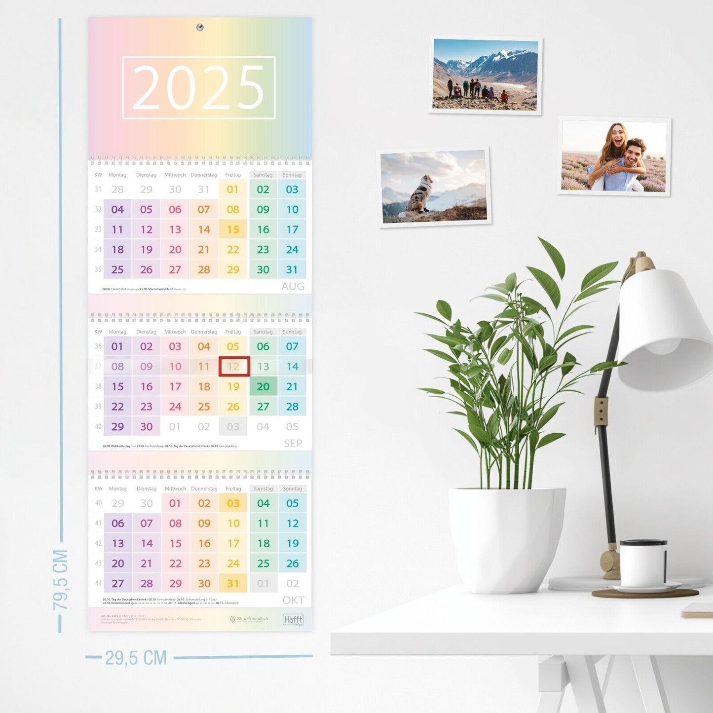 Drei-Monatskalender 2025 / Wand-Kalender / 12 Monate / Rainbow / Häfft-Verlag