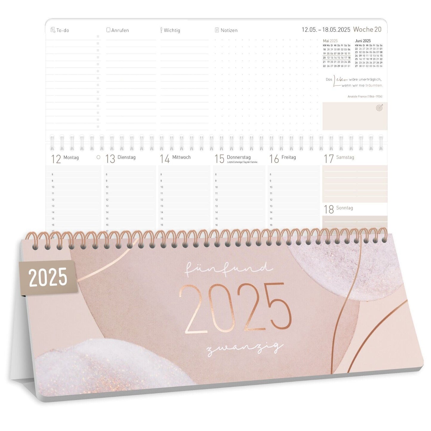 Tischkalender 2025 / Soft Beige / mit Aufsteller / Häfft-Verlag