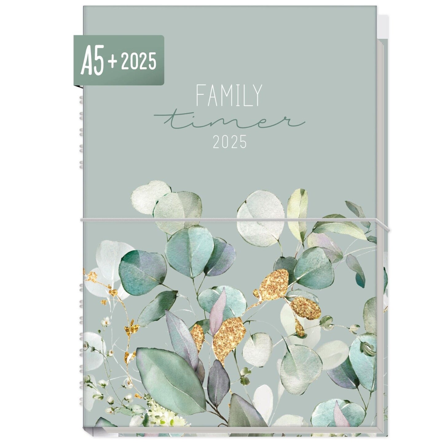 Family-Timer 2025 / 12 Monate / Minty Leaves / Häfft-Verlag