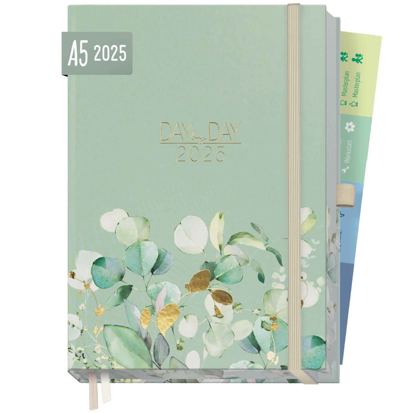 Organizer Day by Day Deluxe 2025 / 12 Monate / Minty Leaves / Häfft-Verlag