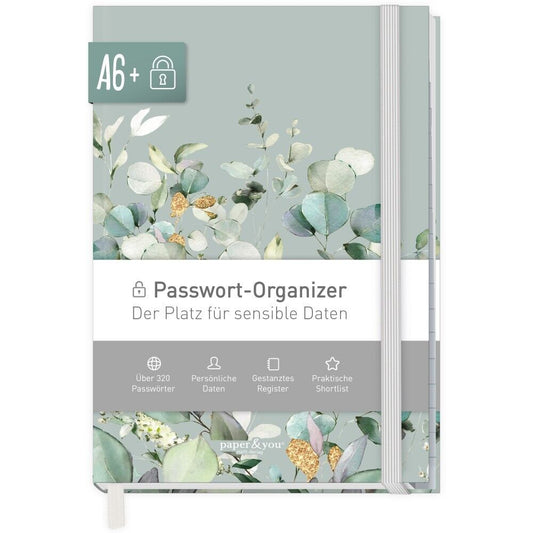 Passwort-Organizer / A6+ / Minty Leaves / Häfft-Verlag