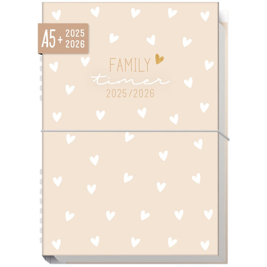 Family-Timer 2025/2026 / 18 Monate / Lovely Hearts / Häfft Verlag