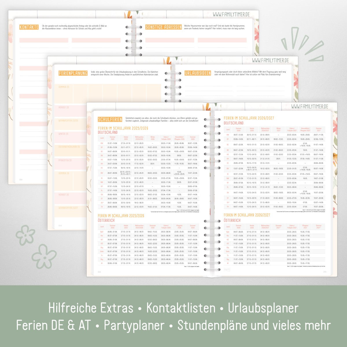 Family-Timer 2025/2026 / 18 Monate / Wild Blossoms / Häfft Verlag