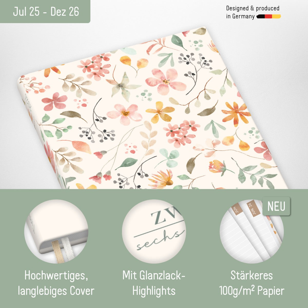 Chäff-Timer Classic 2025/2026 / 18 Monate / A5 / Wild Blossoms / Häfft-Verlag