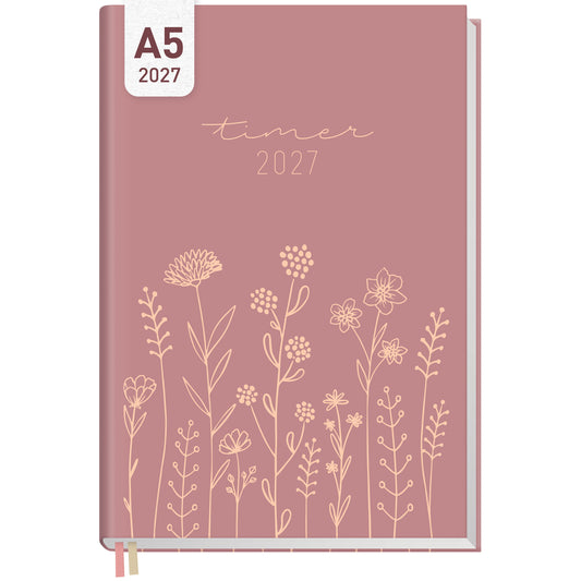 Coveransicht von Häfft Chäff-Timer Classic 2027 A5 Terminkalender im Motiv „Fine Flowers rosé“.