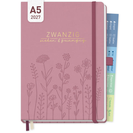 Coveransicht von Häfft Chäff-Timer Premium Kalender 2027 A5 im Motiv „Fine Flowers rosé“.