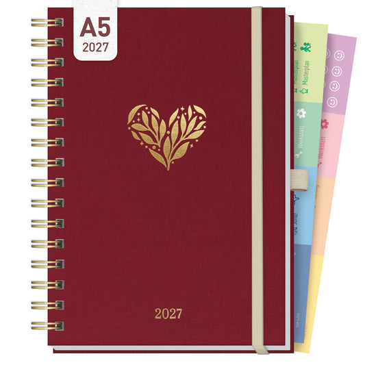 Coveransicht von Häfft Lieblings-Timer Deluxe Ringbuch-Kalender 2027 A5 im Motiv „Magic Heart“.
