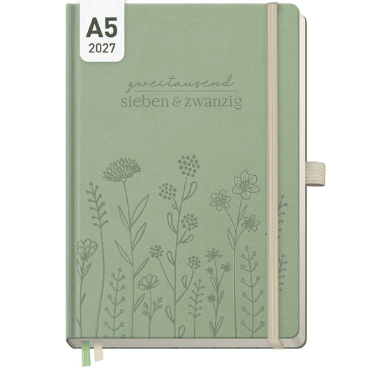 Coveransicht von Häfft Wochen-Notiz-Kalender 2027 A5 - Planer & Notizbuch im Motiv „Fine Flowers“.
