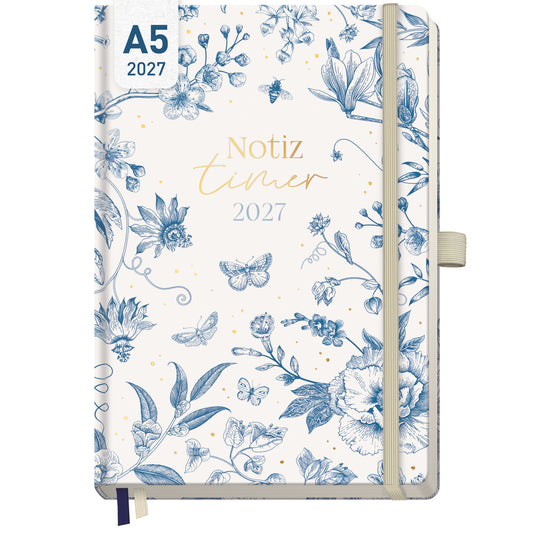 Coveransicht von Häfft Wochen-Notiz-Kalender 2027 A5 - Planer & Notizbuch im Motiv „Fine Style“.