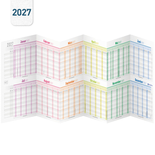 Coveransicht von Häfft Urlaubsplaner 2027 Mitarbeiter A4 Faltkalender im Motiv „Rainbow“.