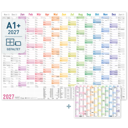 Coveransicht von Häfft XXL Wandkalender 2027 groß A1+ quer im Motiv „Rainbow“.