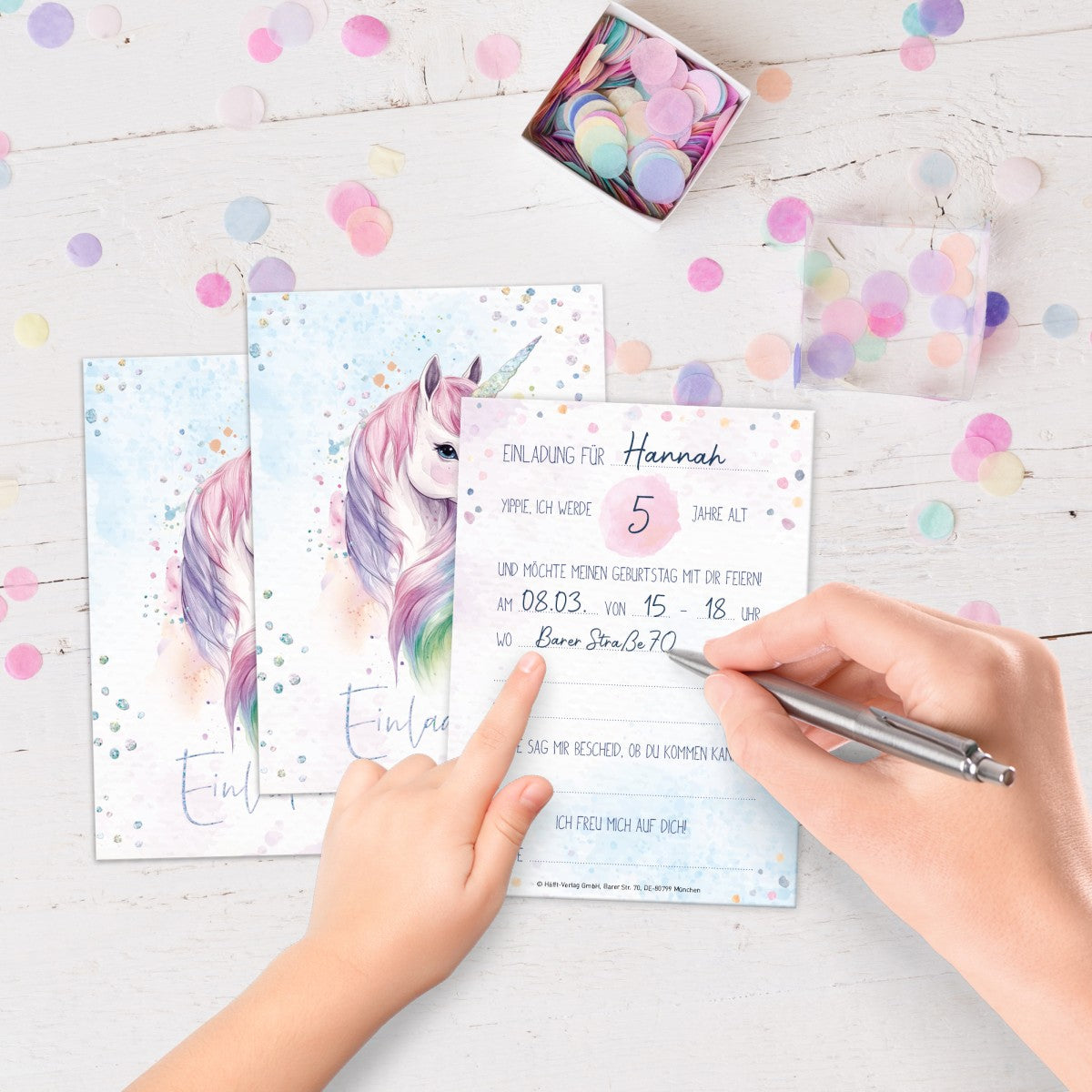 Häfft Einladungskarten A6 12er Set / Einhorn