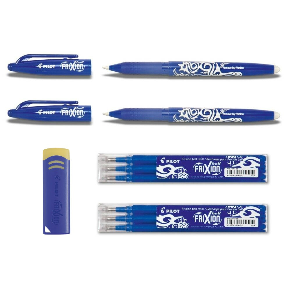 2 Pilot Frixion Ball blau + 6 Ersatzminen blau + Radierer als Gratiszugabe