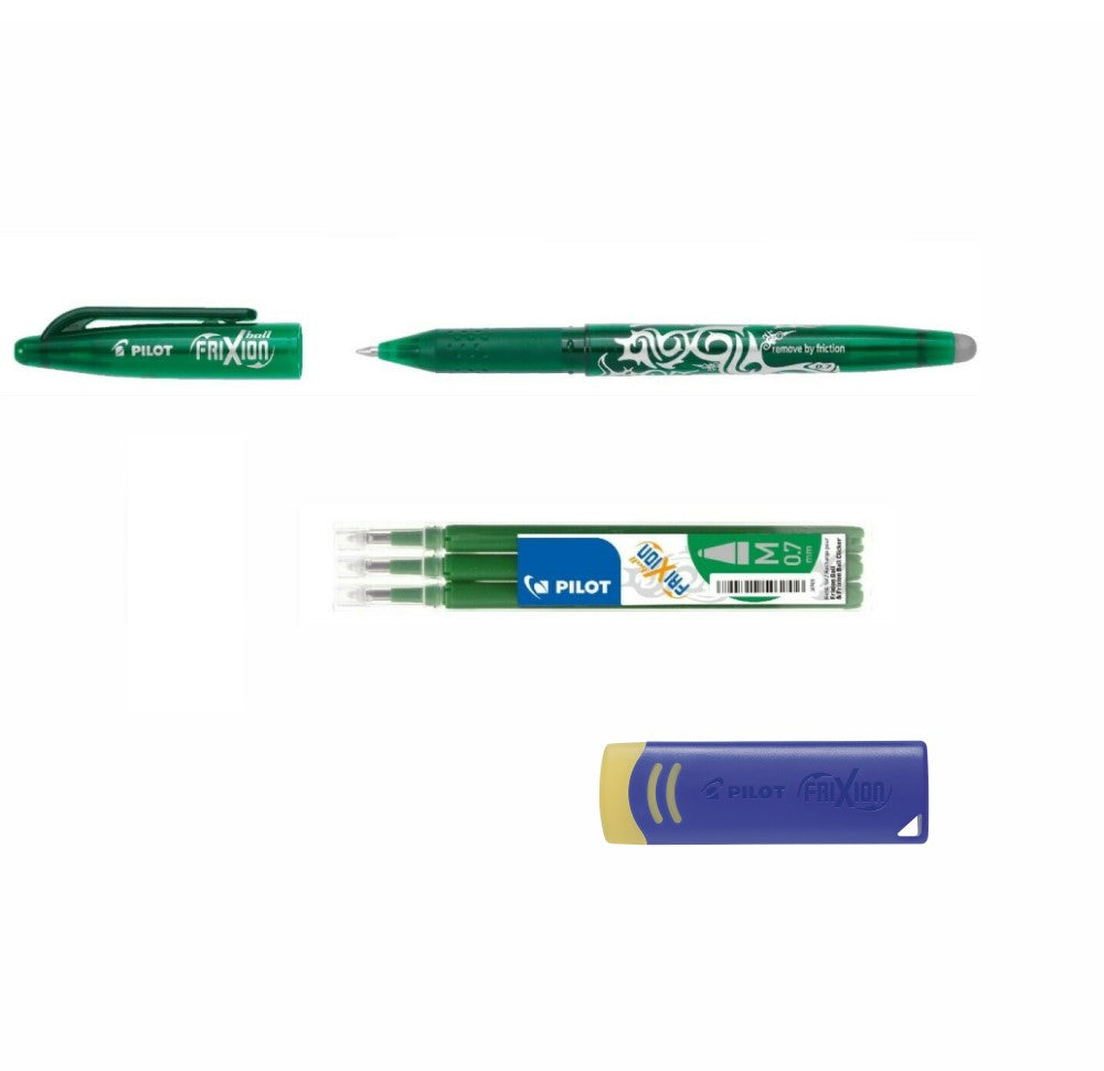 Pilot Frixion Ball 0.7 grün + 3 Ersatzminen grün + Radierer